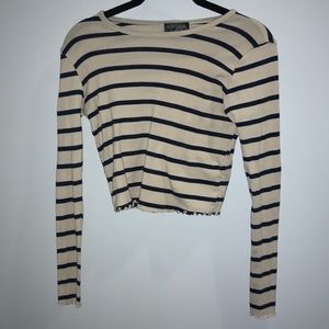 TAN STRIPED CROP LONG SLEEVE